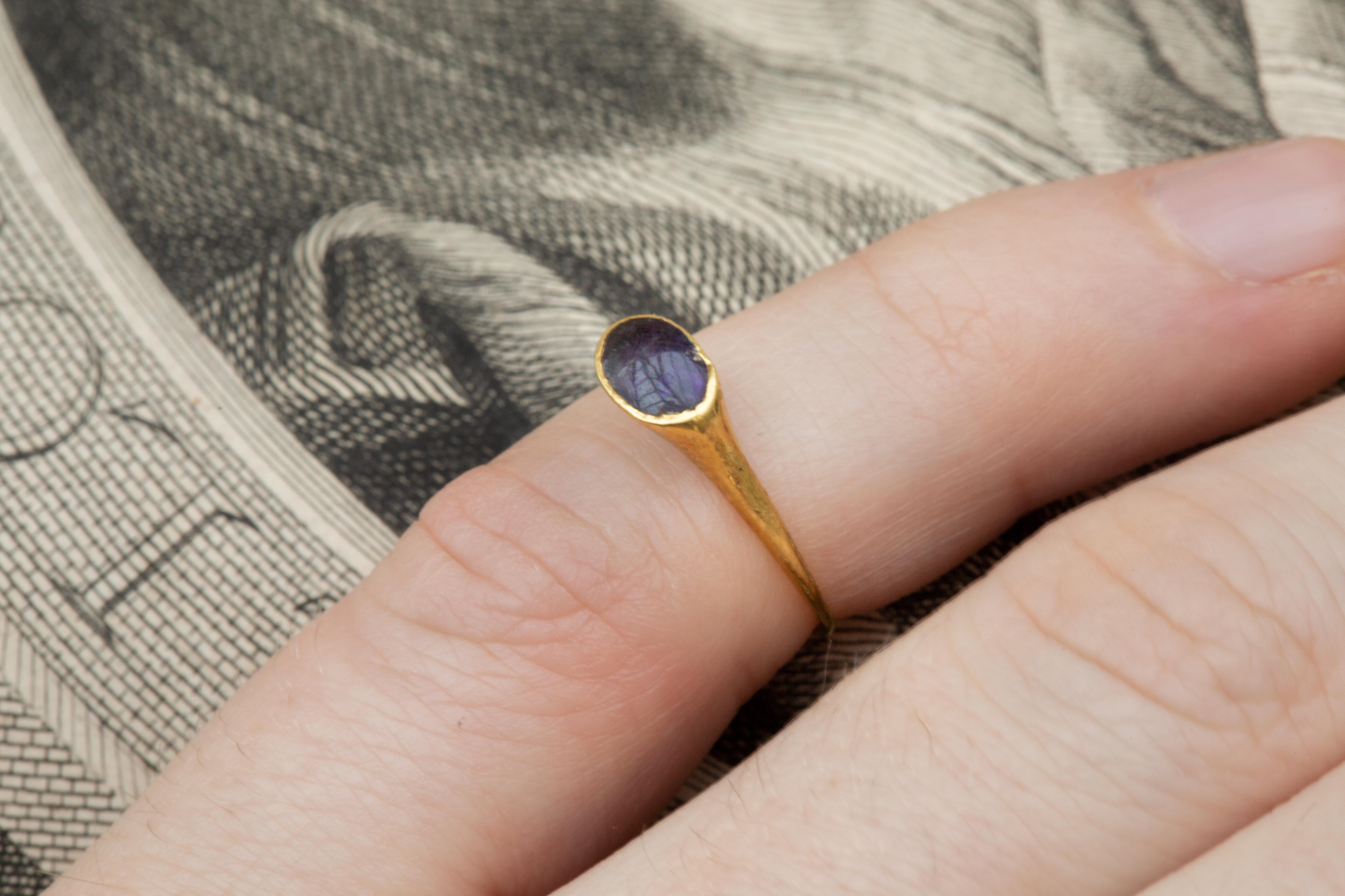 Medieval 14th Century Amethyst Gold Stirrup Ring Amuletic Magical Small Ring 2