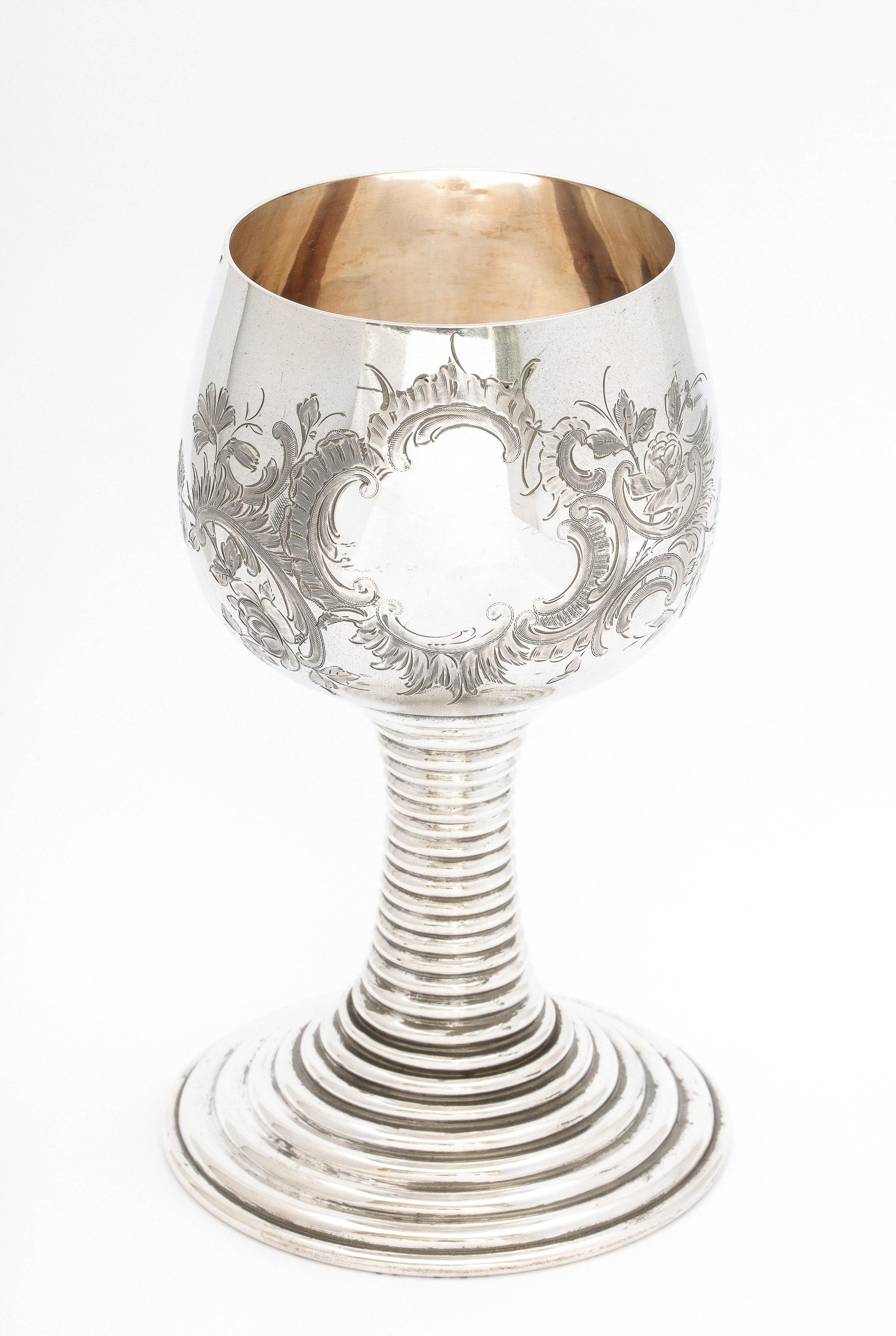 Medieval (15th Century) - style, Continental Silver (.800) Rummer/Roemer style goblet, Germany, Ca. 1920. This form of goblet was popular from the 15th-17th centuries, although the Romans, as far back as the third century, produced this form of