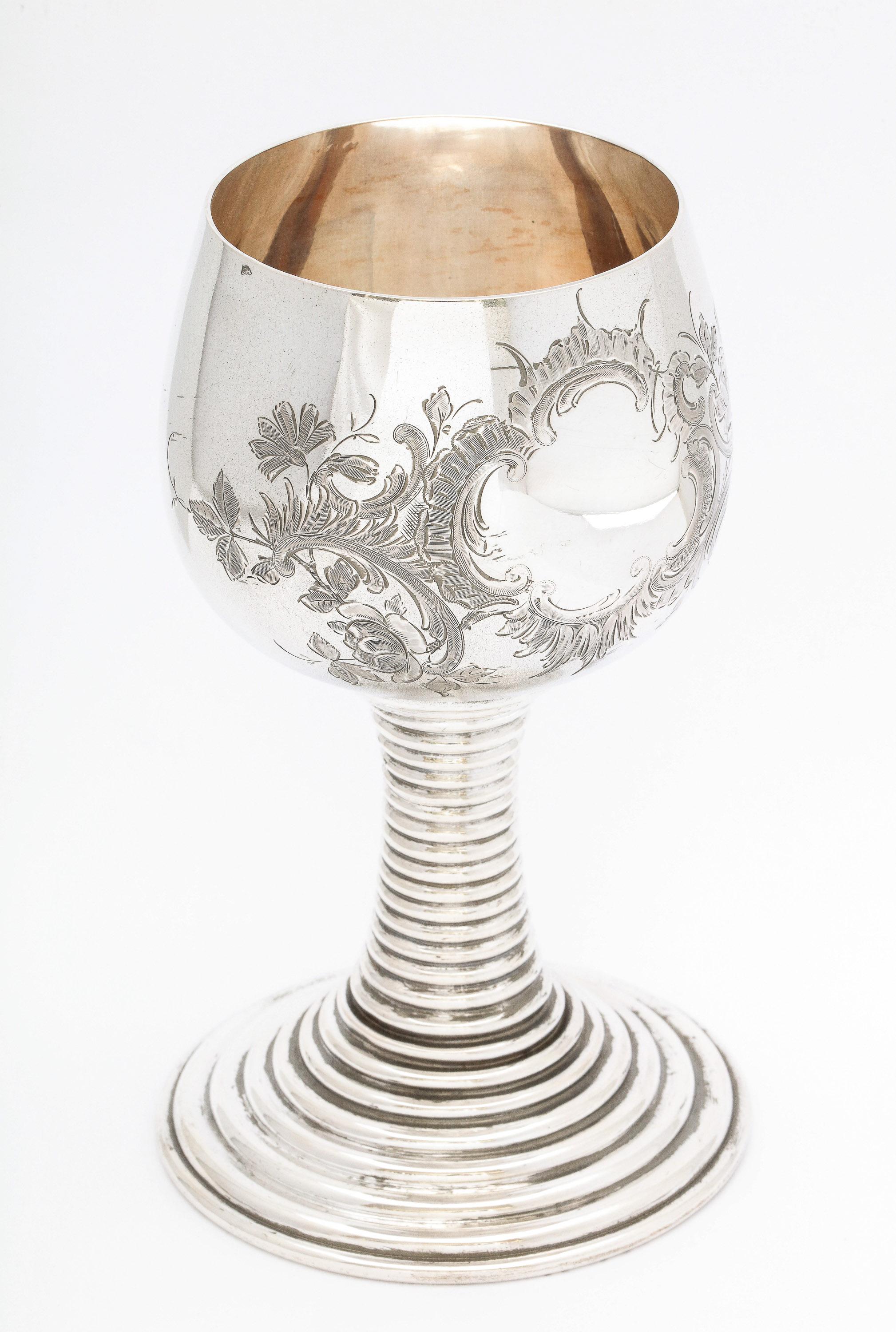 German Medieval/15th Century-Style Continental Silver '.800' Roemer/ Rummer Goblet For Sale