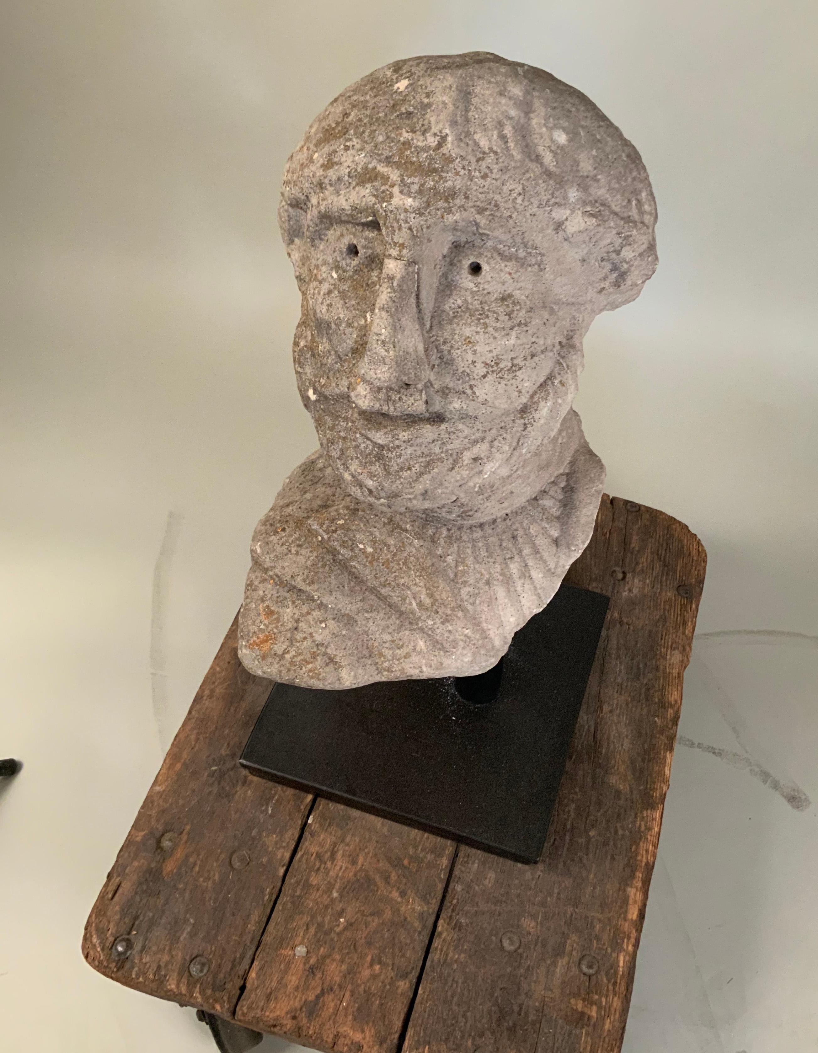 Medieval 16th Century Italian Carved Stone Bust For Sale 5