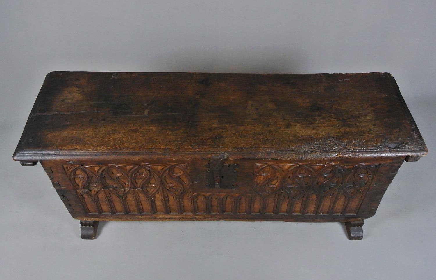 18th Century and Earlier Medieval 16th Century Solid Walnut Gothic Carved Coffer c. 1580