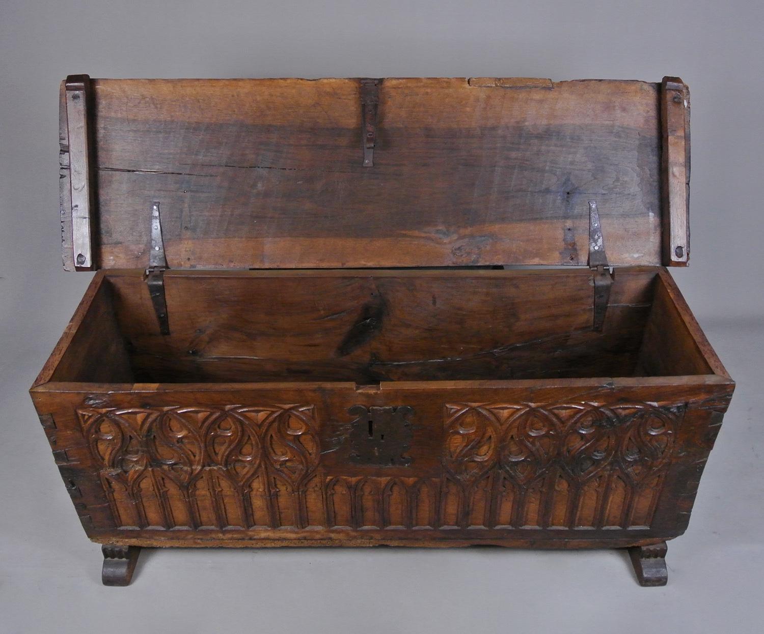 Medieval 16th Century Solid Walnut Gothic Carved Coffer c. 1580 2