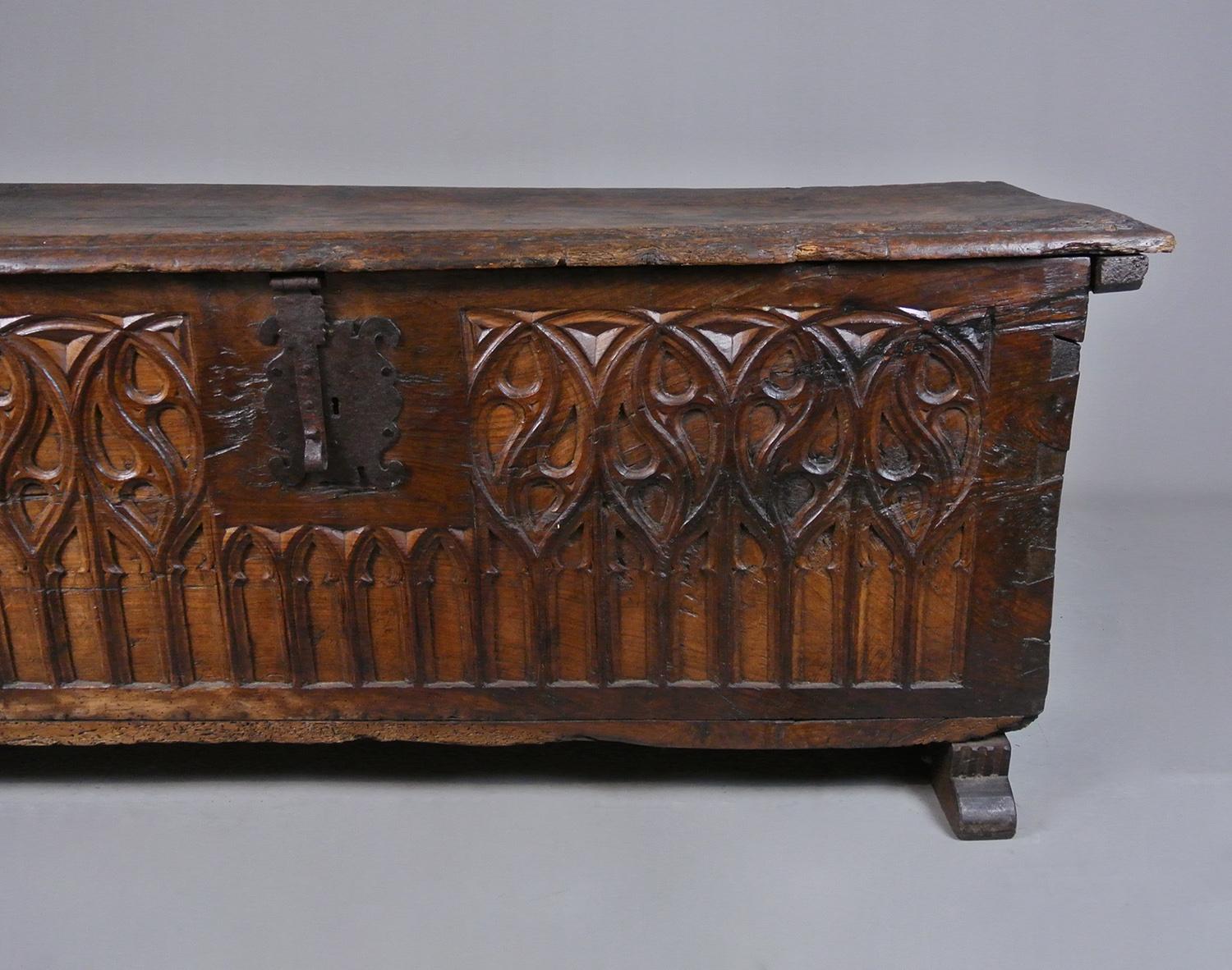 Medieval 16th Century Solid Walnut Gothic Carved Coffer c. 1580 3