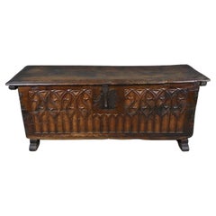 Medieval 16th Century Solid Walnut Gothic Carved Coffer c. 1580