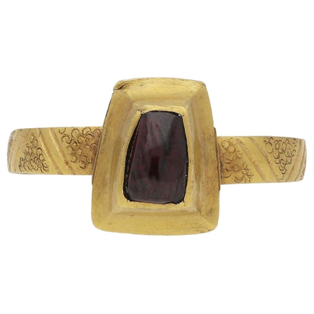 Medieval Garnet Cabochon Ring, circa 14th-15th Century