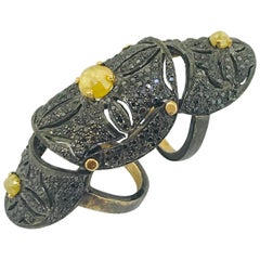 Medieval Vintage Ring 4 Carat tw Black Diamond & Yellow Diamond Knuckle Ring 