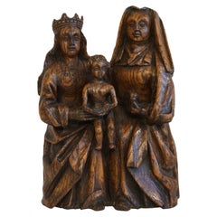 Antique Medieval Anna Selbdritt sculpture group, St Anne, Virgin Mary, Christ, 16th c.