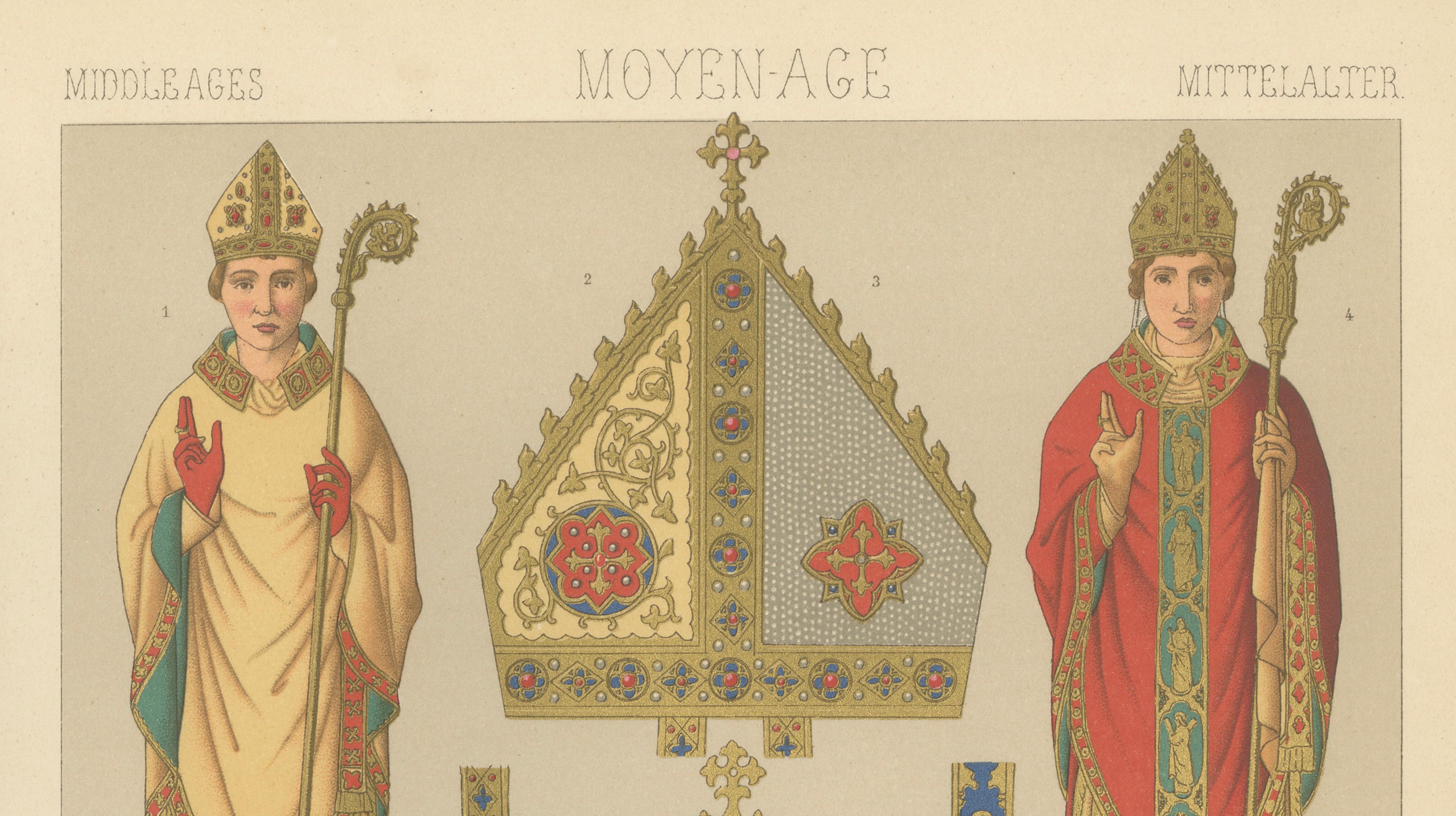 Medieval Bishop Vestments & Gothic Mitres by Racinet, 1888