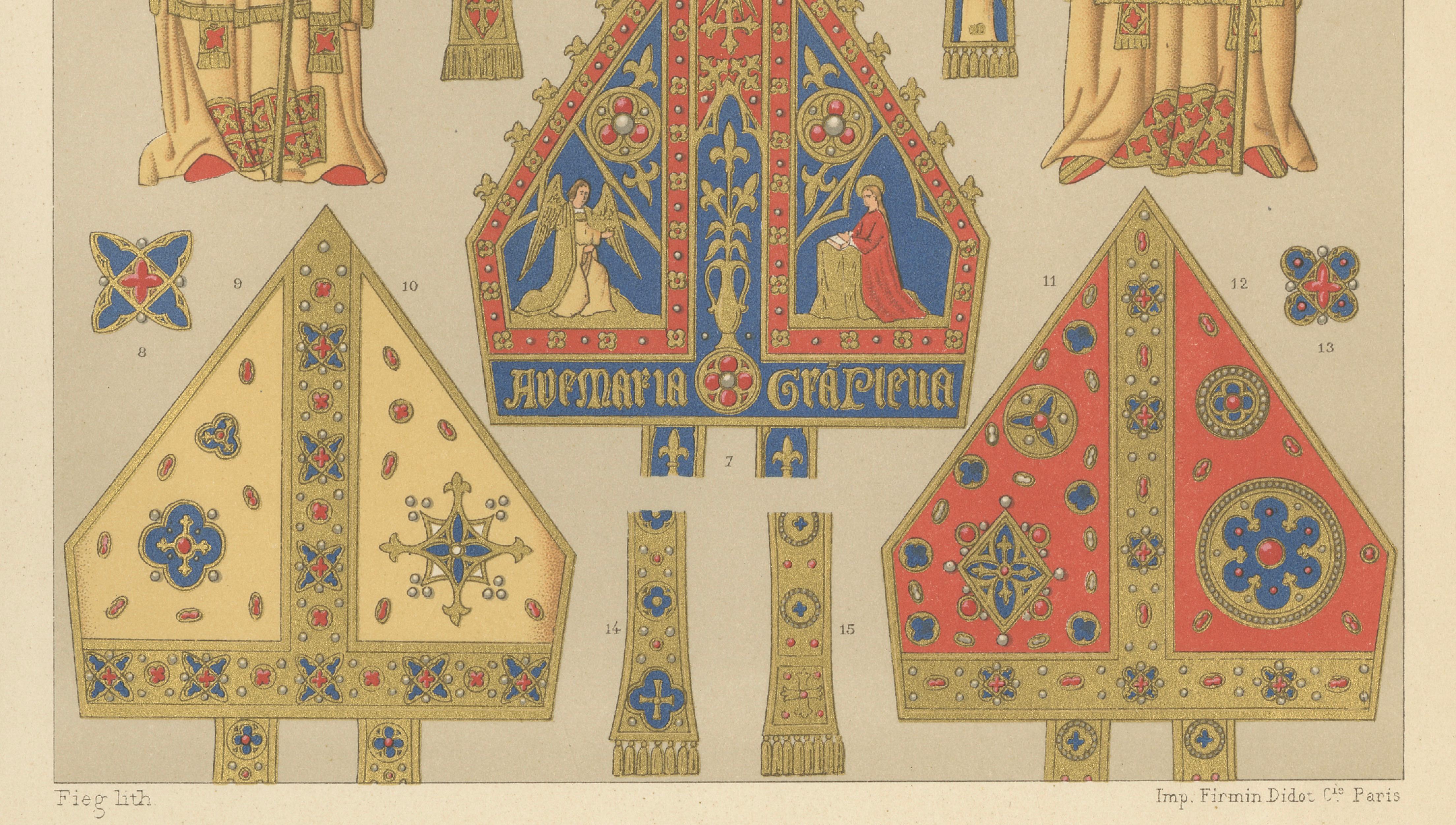 Medieval Bishop Vestments & Gothic Mitres by Racinet, 1888