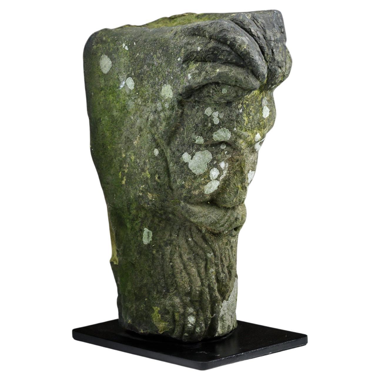 Medieval Carved Stone Head  For Sale