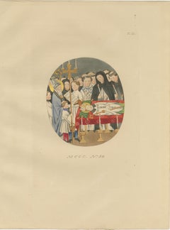Medieval Catholic Rituals – Funeral & Mass, Hand-Colored Lithographs, 1860