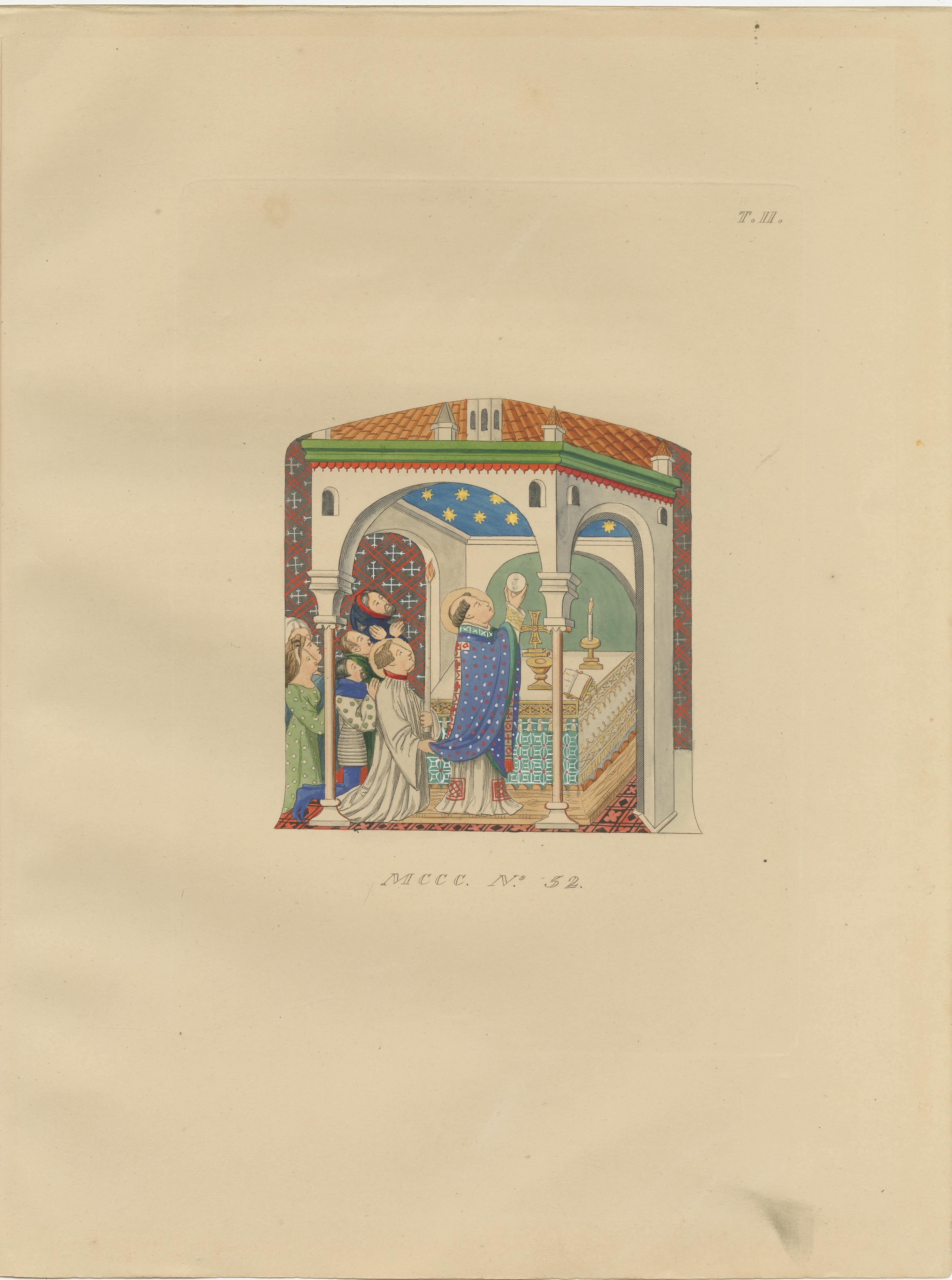Medieval Catholic Rituals – Funeral & Mass, Hand-Colored Lithographs, 1860