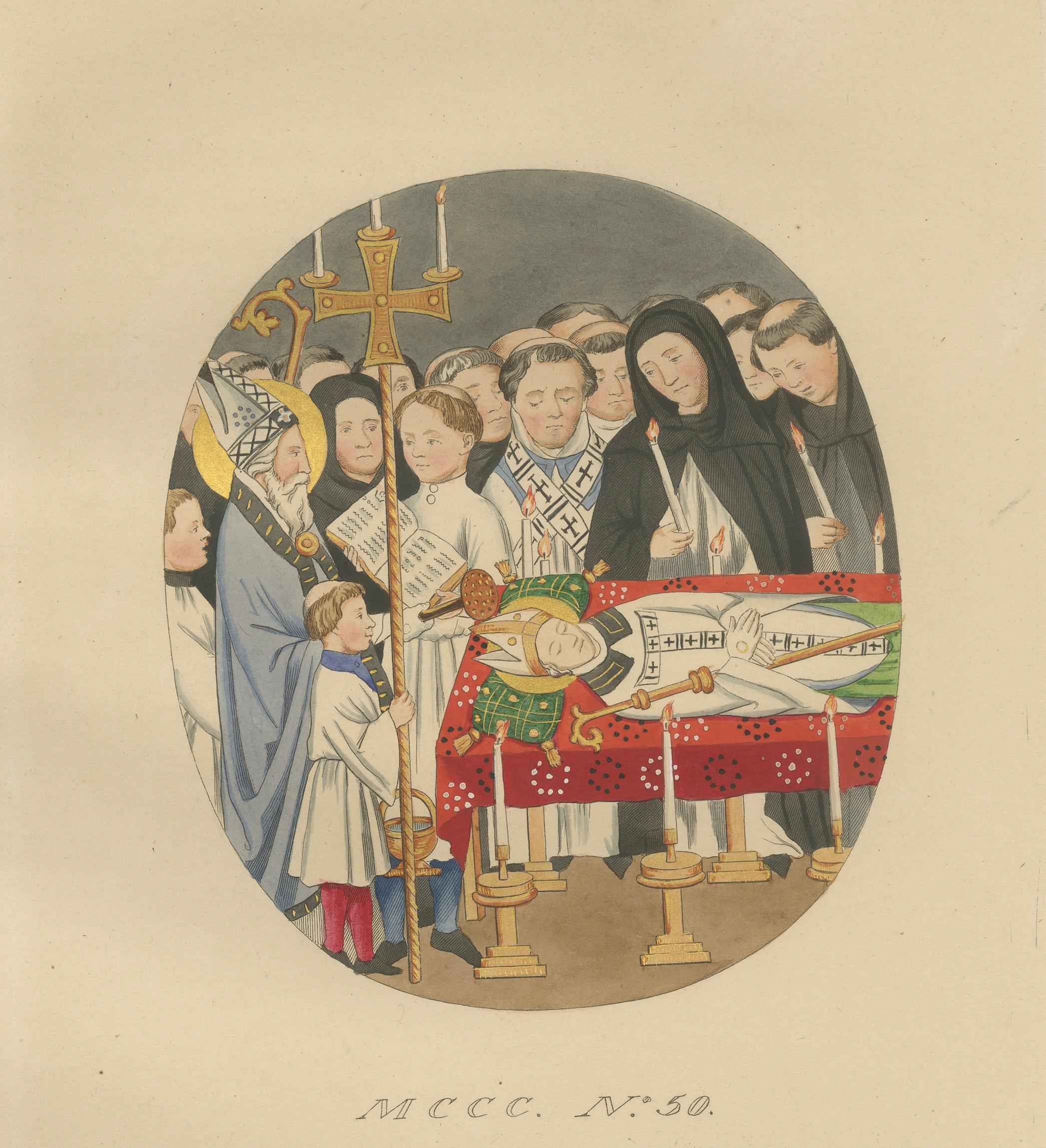 Medieval Catholic Rituals – Funeral & Mass, Hand-Colored Lithographs, 1860