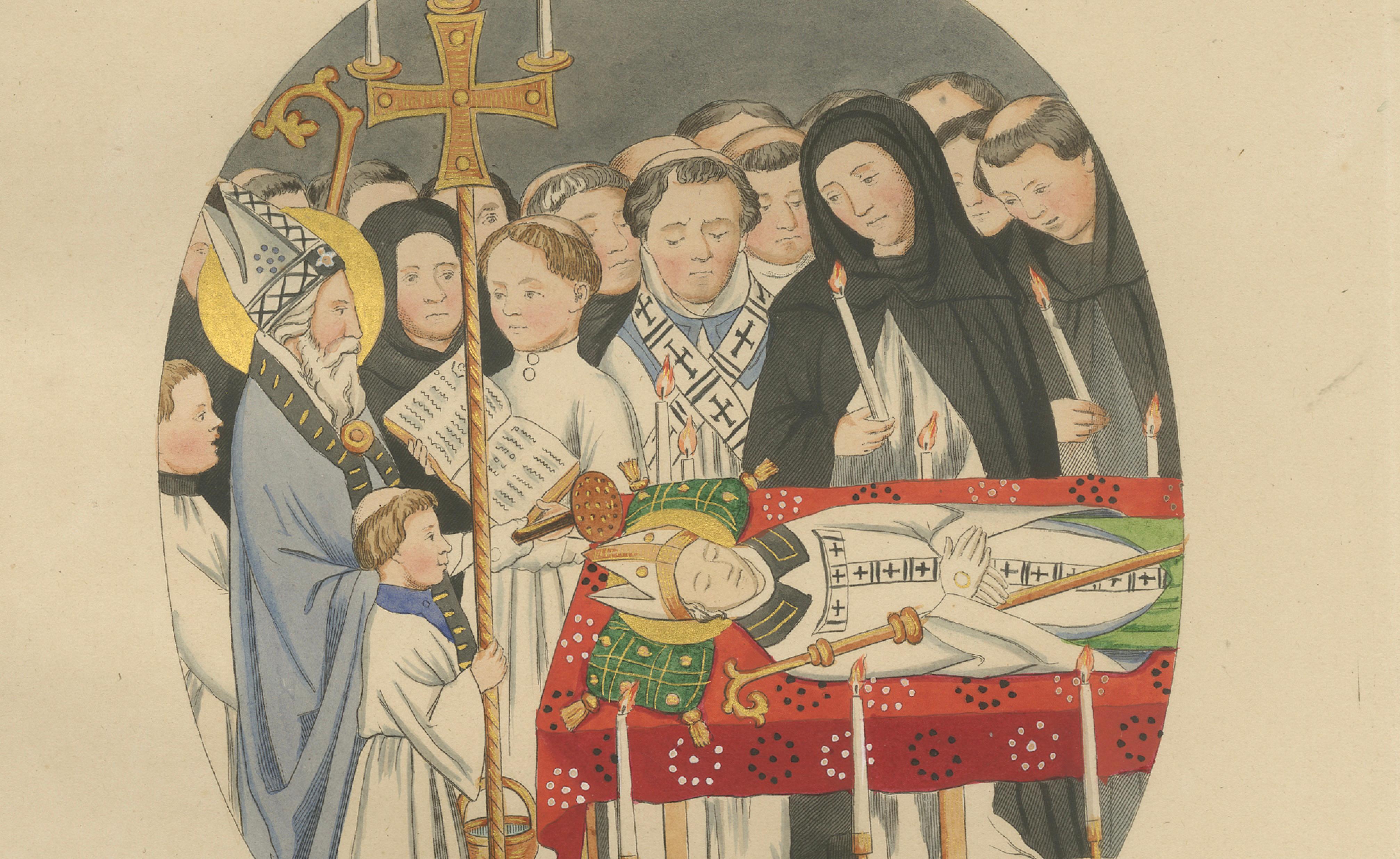 Medieval Catholic Rituals – Funeral & Mass, Hand-Colored Lithographs, 1860