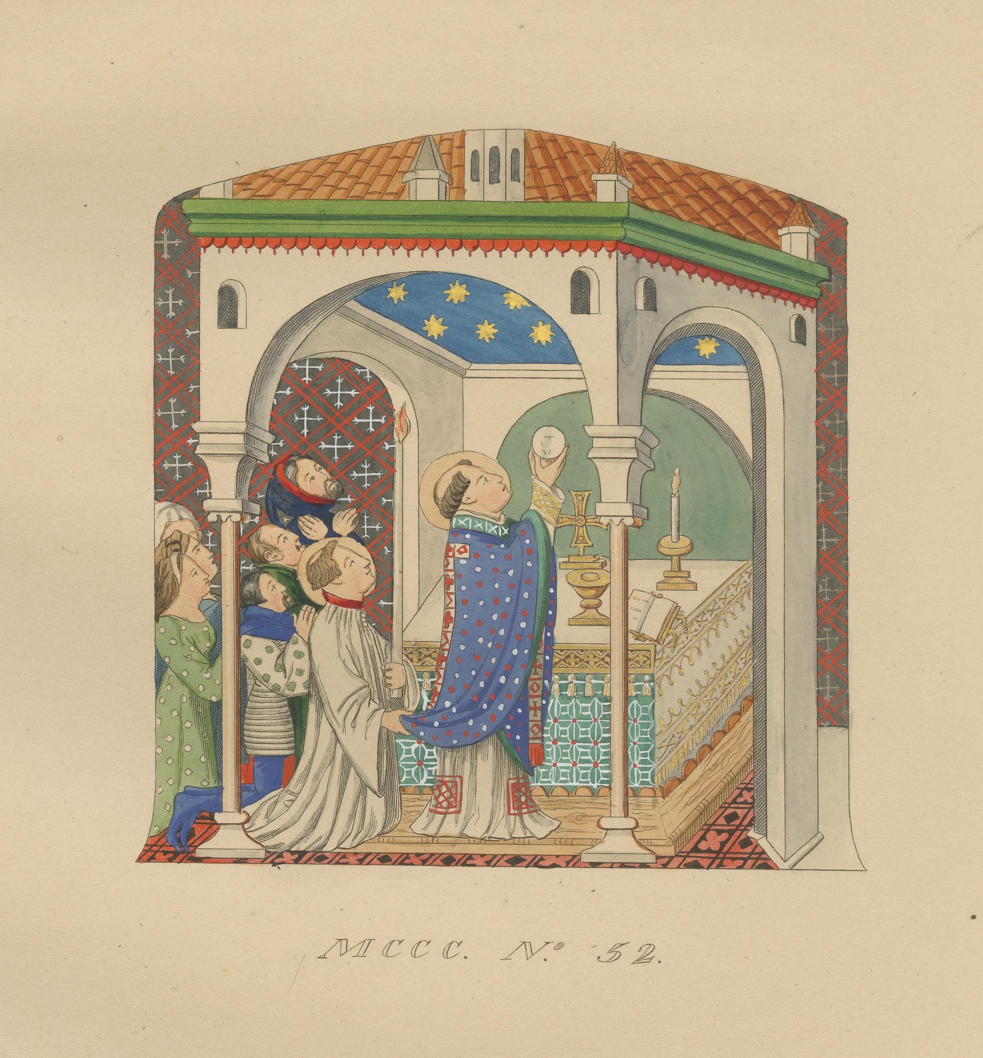 Medieval Catholic Rituals – Funeral & Mass, Hand-Colored Lithographs, 1860