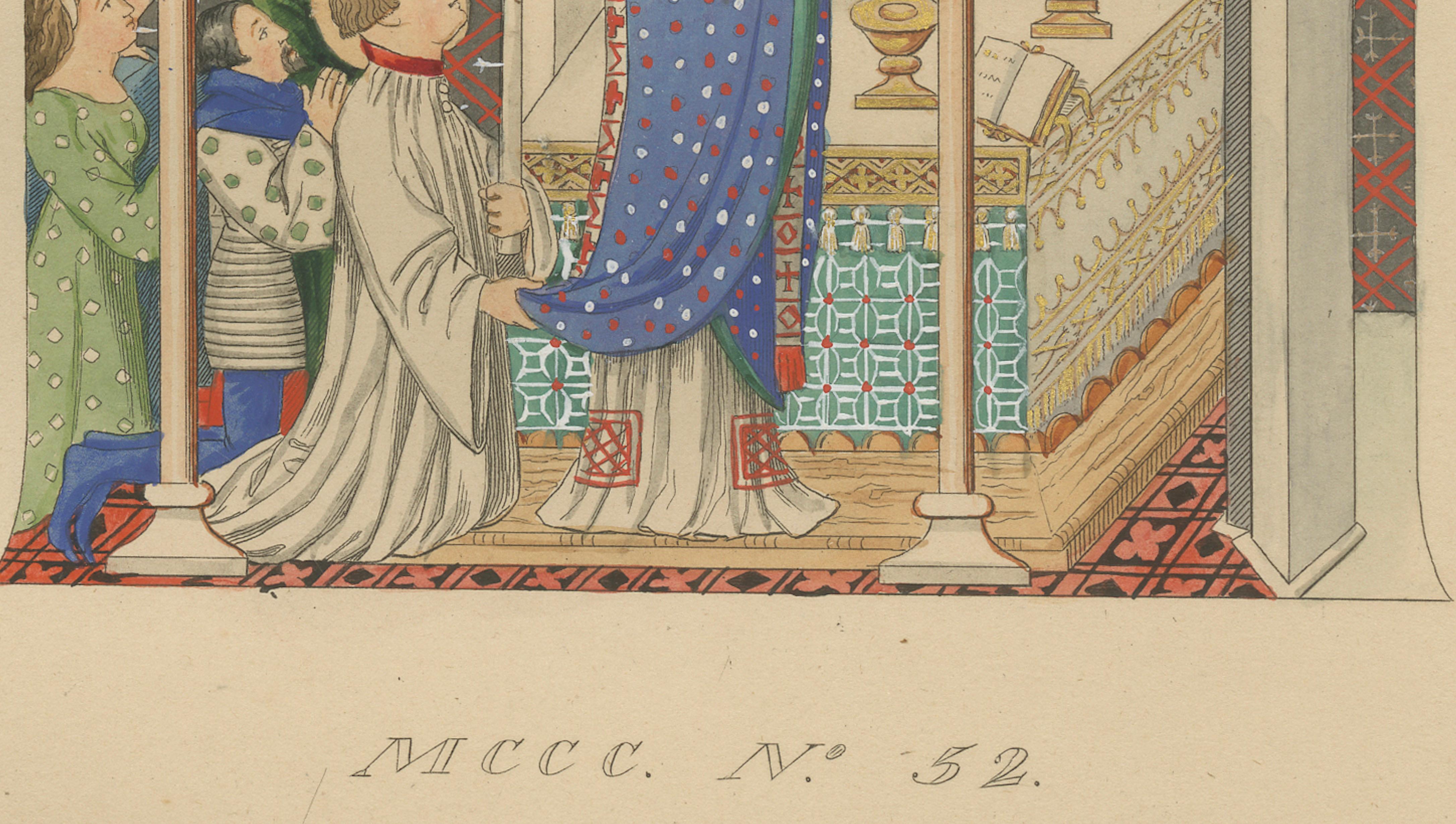 Medieval Catholic Rituals – Funeral & Mass, Hand-Colored Lithographs, 1860