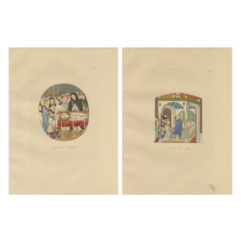 Medieval Catholic Rituals – Funeral & Mass, Hand-Colored Lithographs, 1860