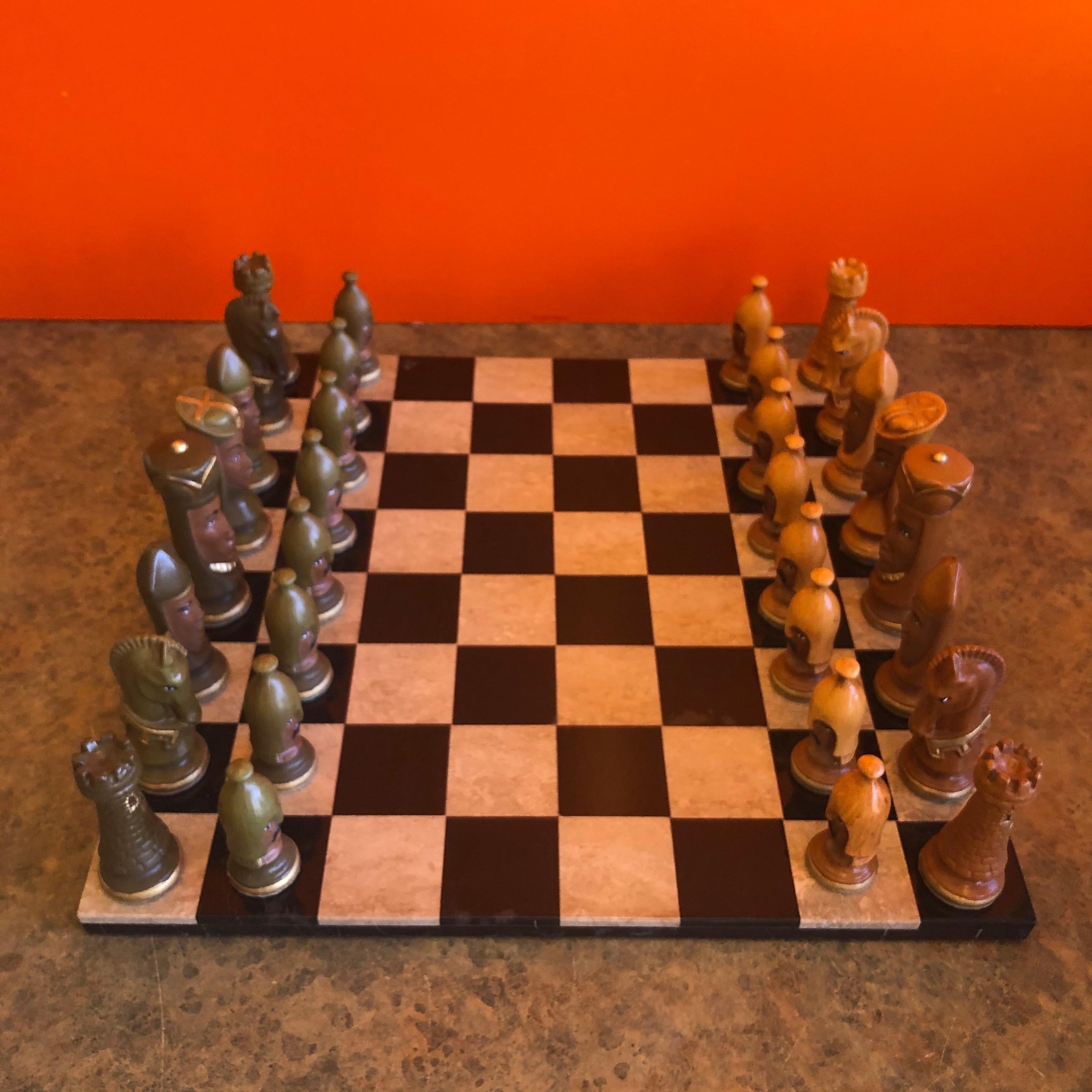 Mid-Century Modern Medieval Chess Set by Duncan on Onyx Board