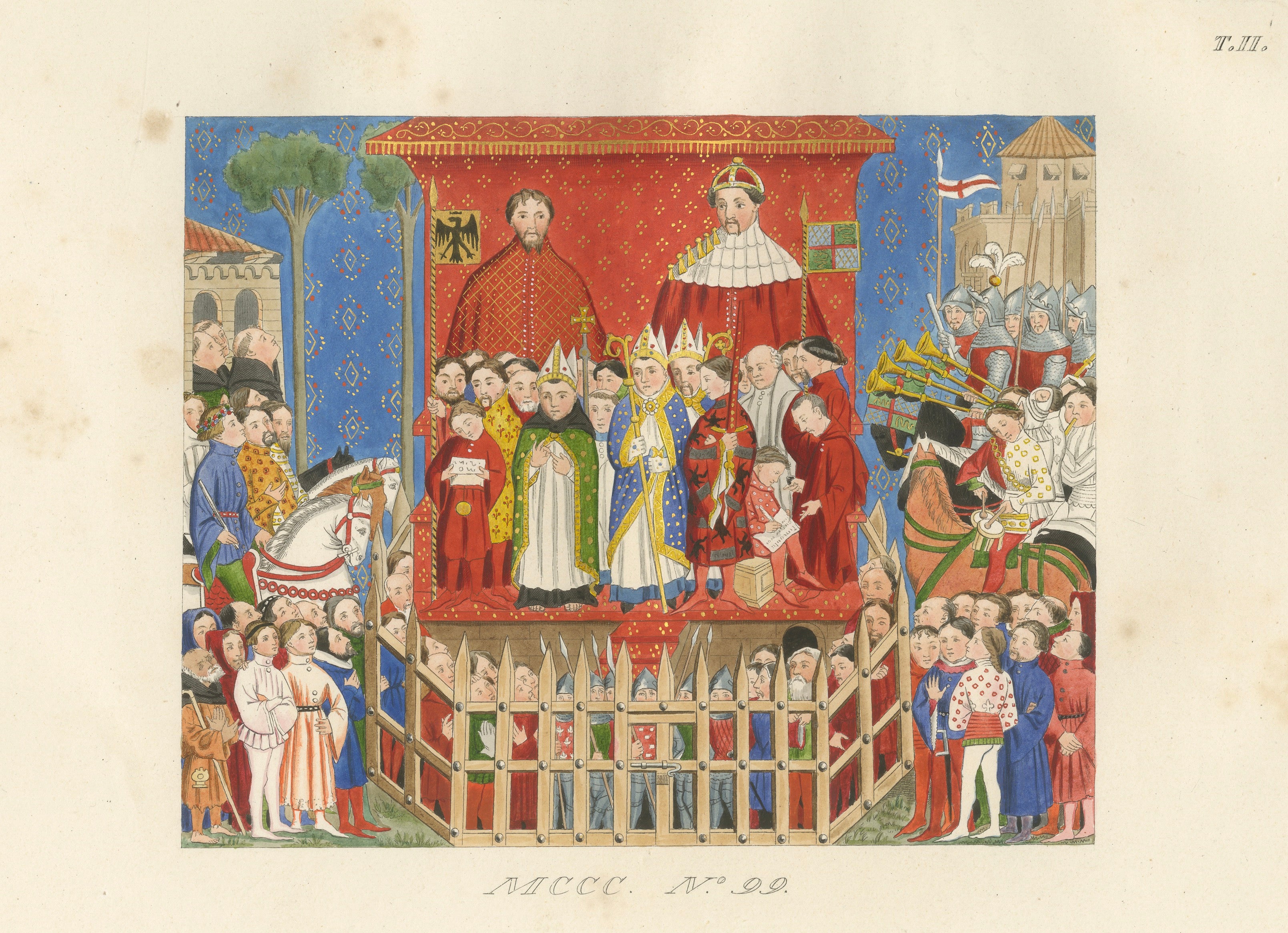 Medieval Coronation Ceremony, Hand-Colored Costume Plate by Paul Mercuri, 1845