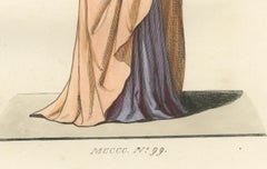 Medieval Costume Print 1845 – Noblewoman in Peach and Lavender Robes