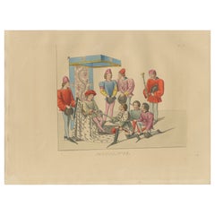 Medieval Court Ceremony, Antique Hand-Colored Lithograph by Bonnard, 1845