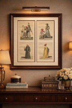 Medieval Court, Clergy & Peasants – 4 Antique Costume Prints, Bonnard 1845