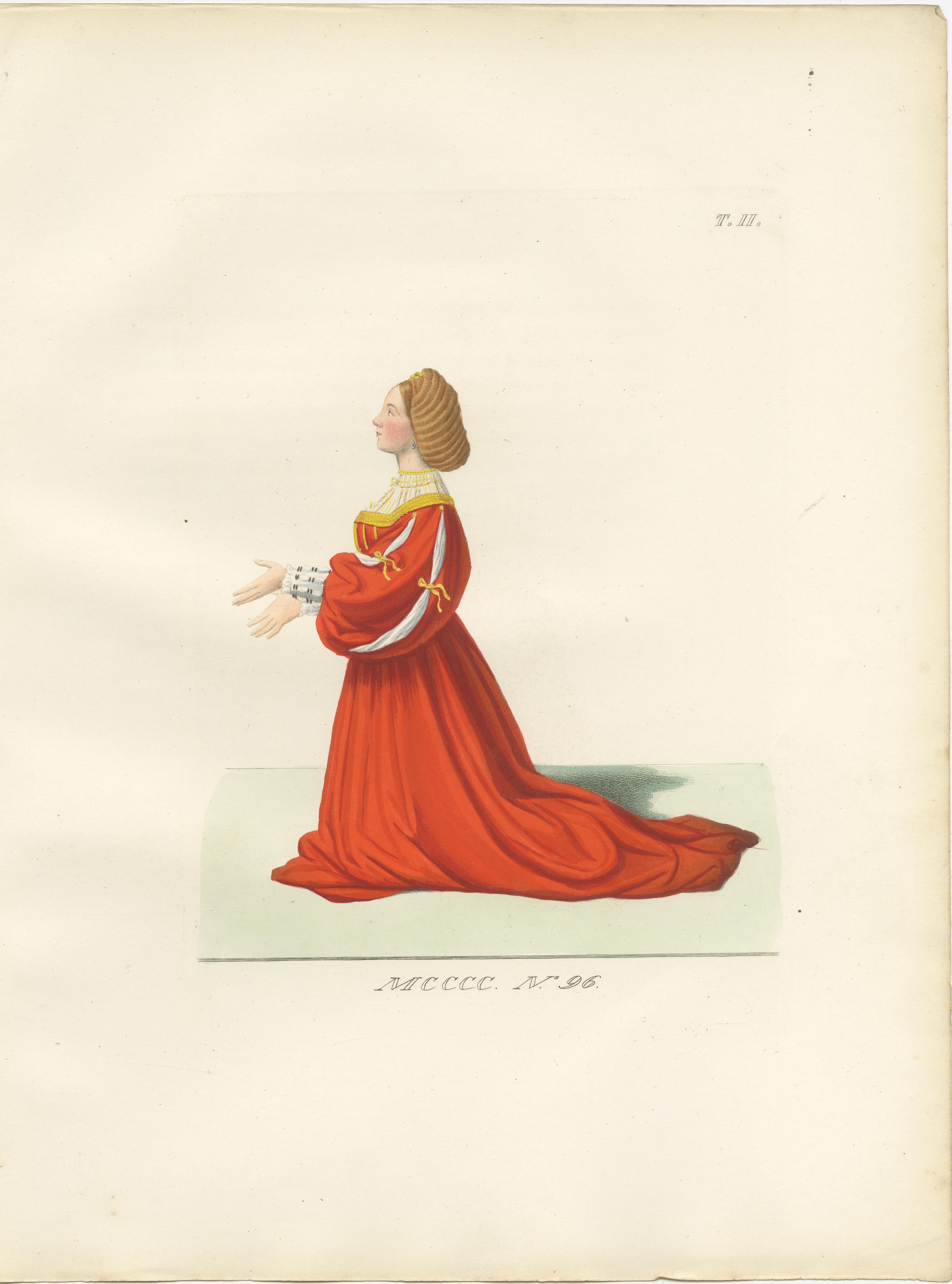 Medieval Courtly Costumes and Figures, Complete Set of 10 Hand-Colored, 1845
