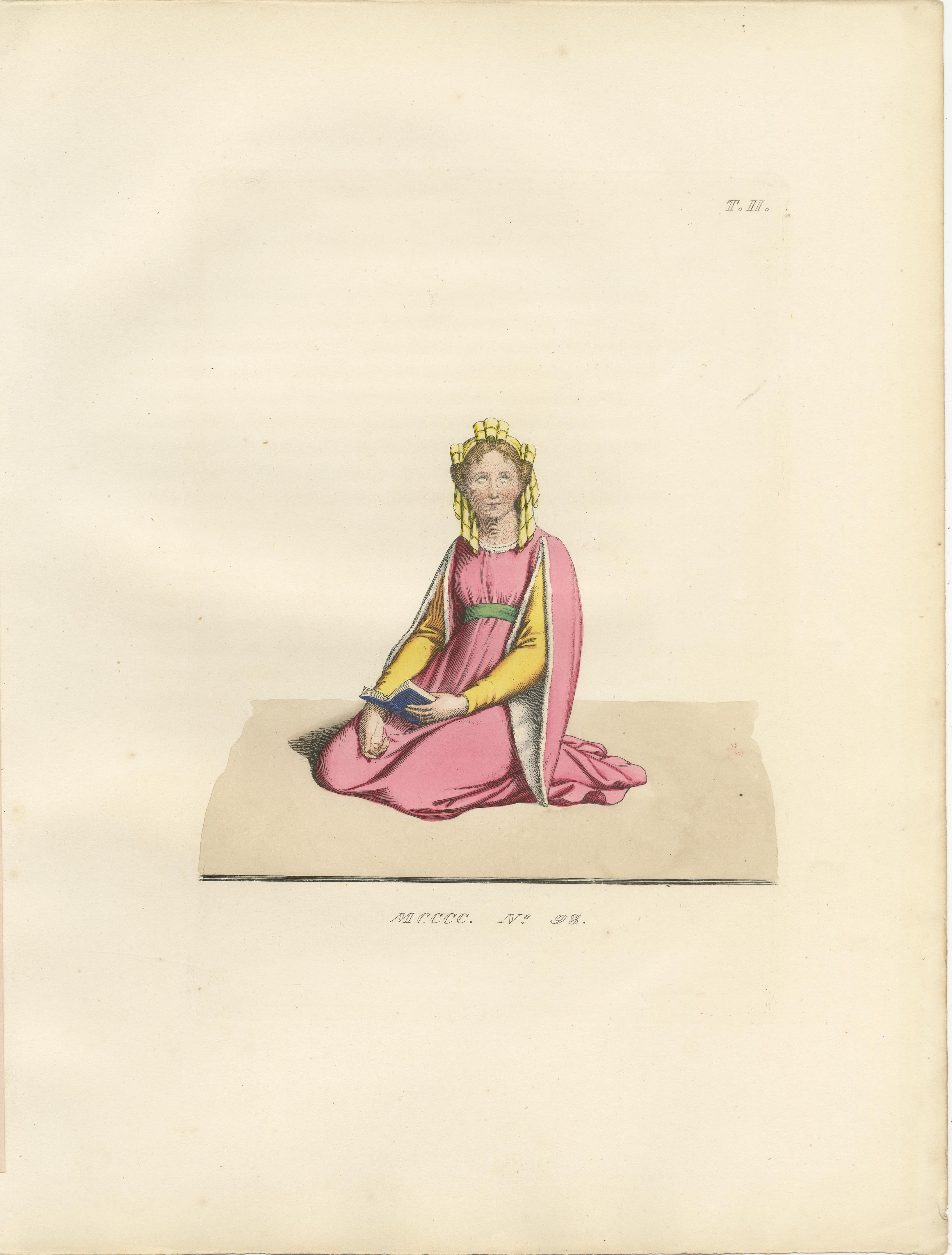 Medieval Courtly Costumes and Figures, Complete Set of 10 Hand-Colored, 1845