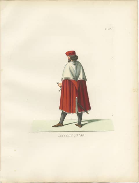 Medieval Courtly Costumes and Figures, Complete Set of 10 Hand-Colored, 1845