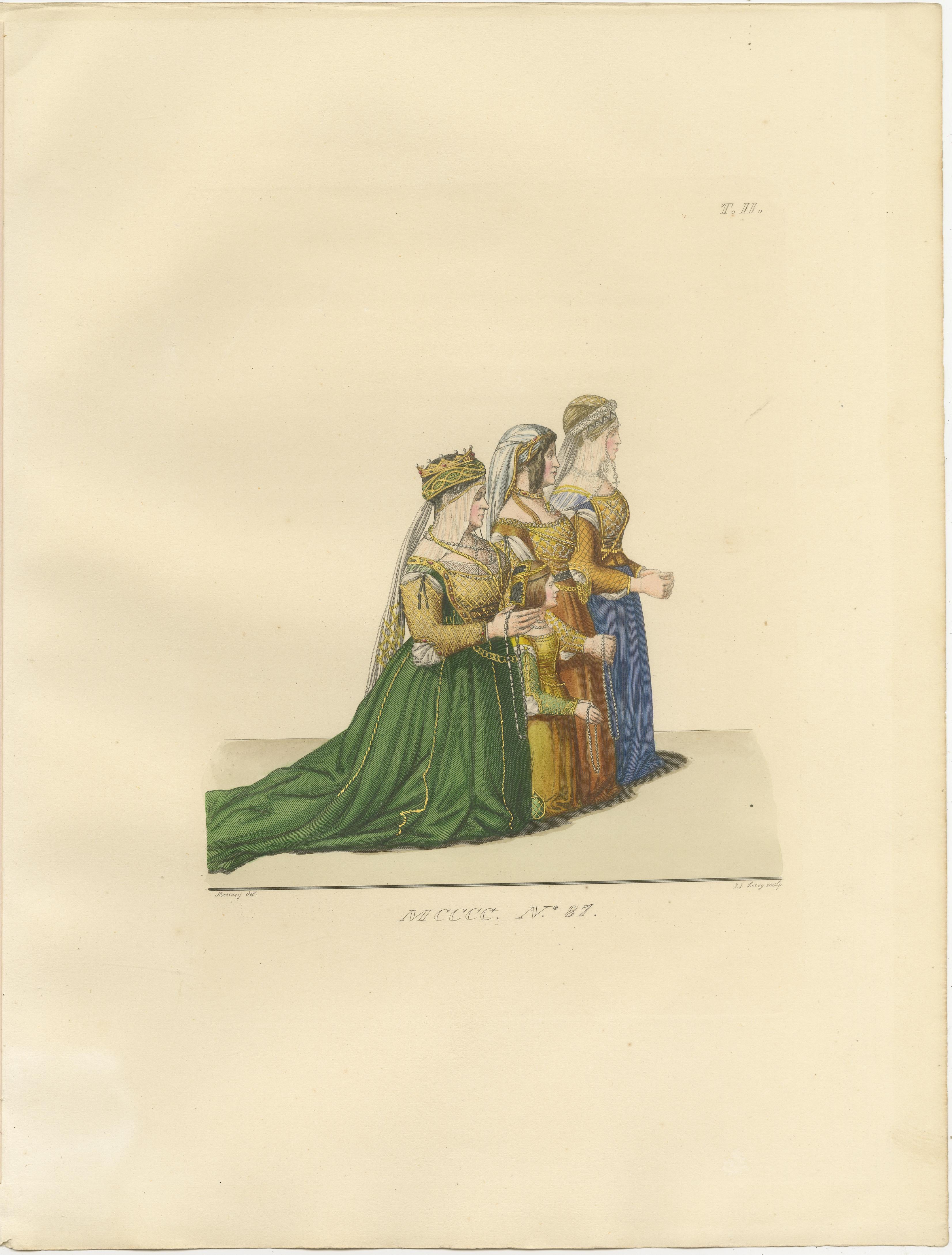Medieval Courtly Costumes and Figures, Complete Set of 10 Hand-Colored, 1845