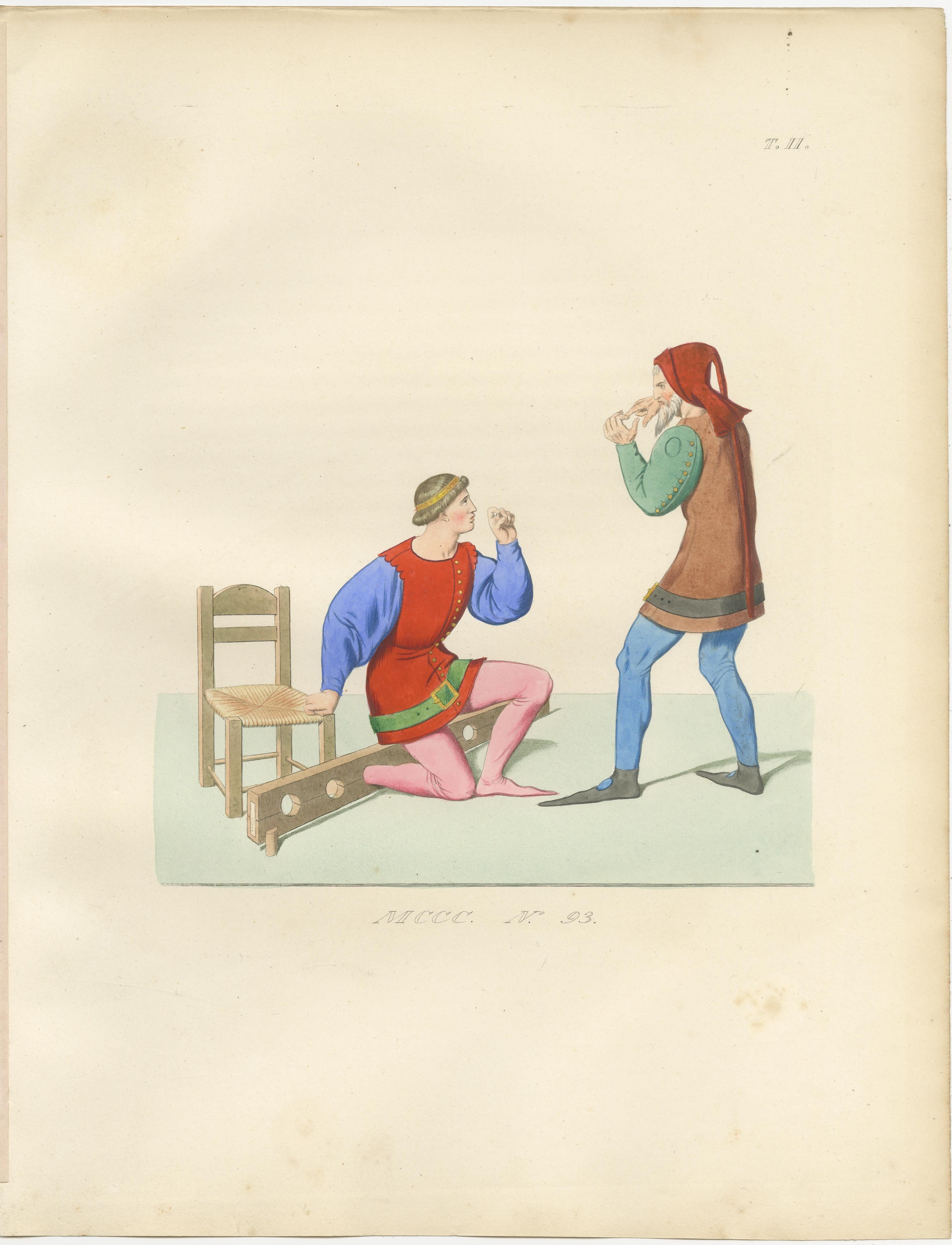 Medieval Courtly Costumes and Figures, Complete Set of 10 Hand-Colored, 1845