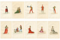 Medieval Courtly Costumes and Figures, Complete Set of 10 Hand-Colored, 1845
