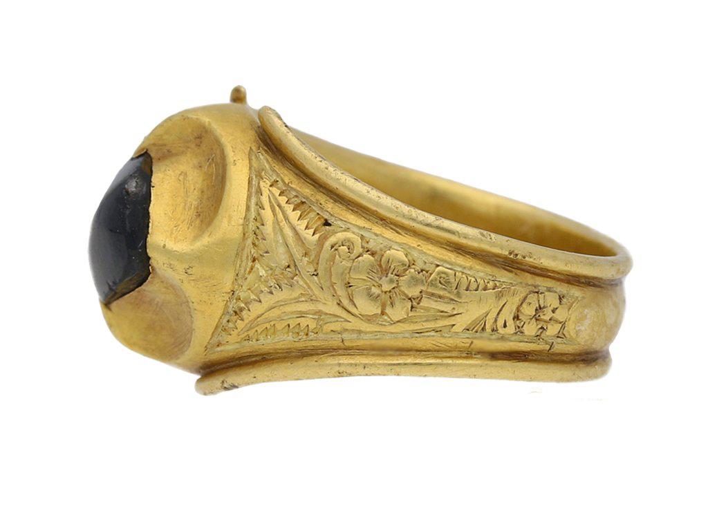 Women's or Men's Medieval Duchess of Lancaster Sapphire Gold Posy Ring For Sale