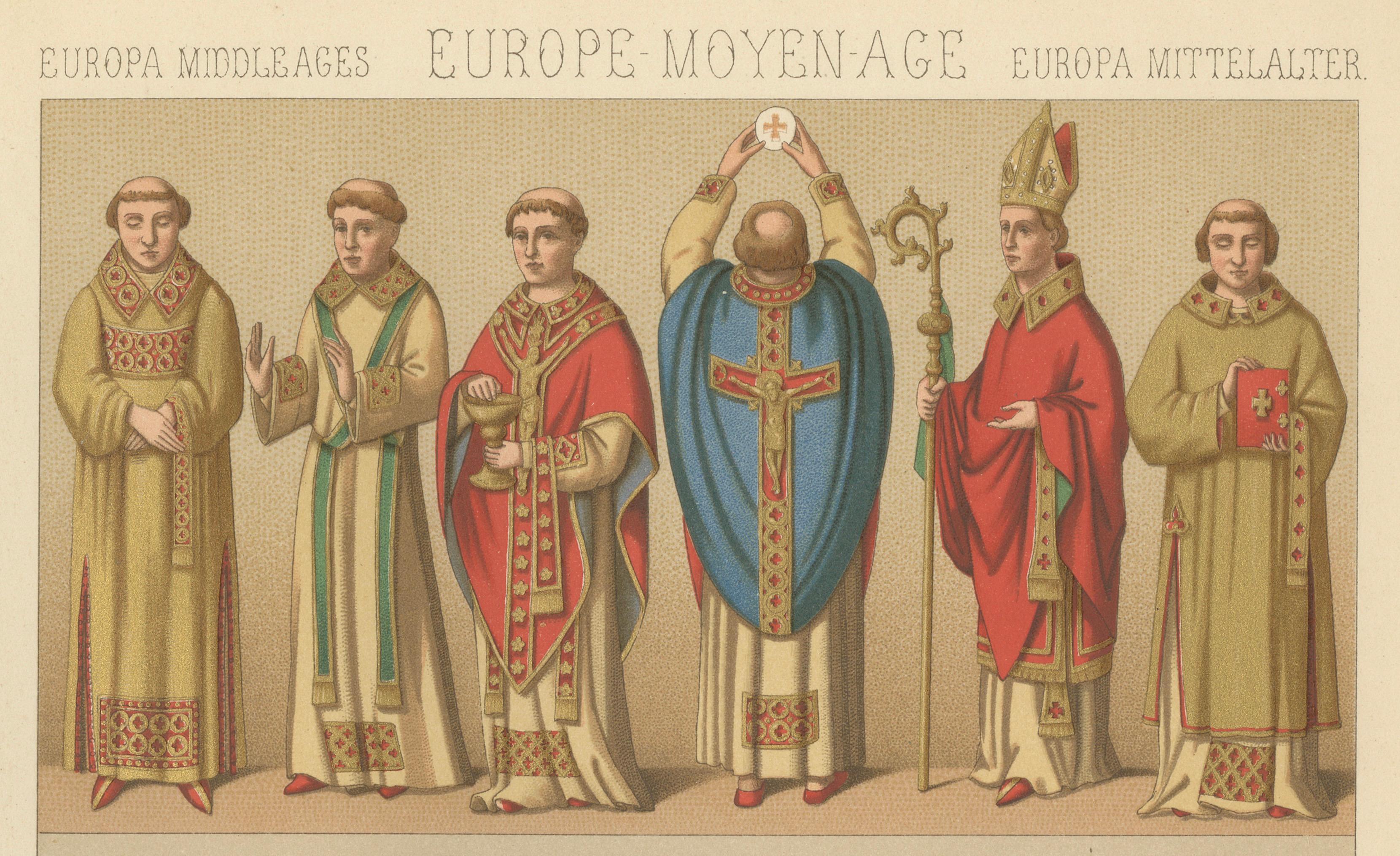Medieval European Clergy Costumes by Racinet, Gothic Vestments, 1888