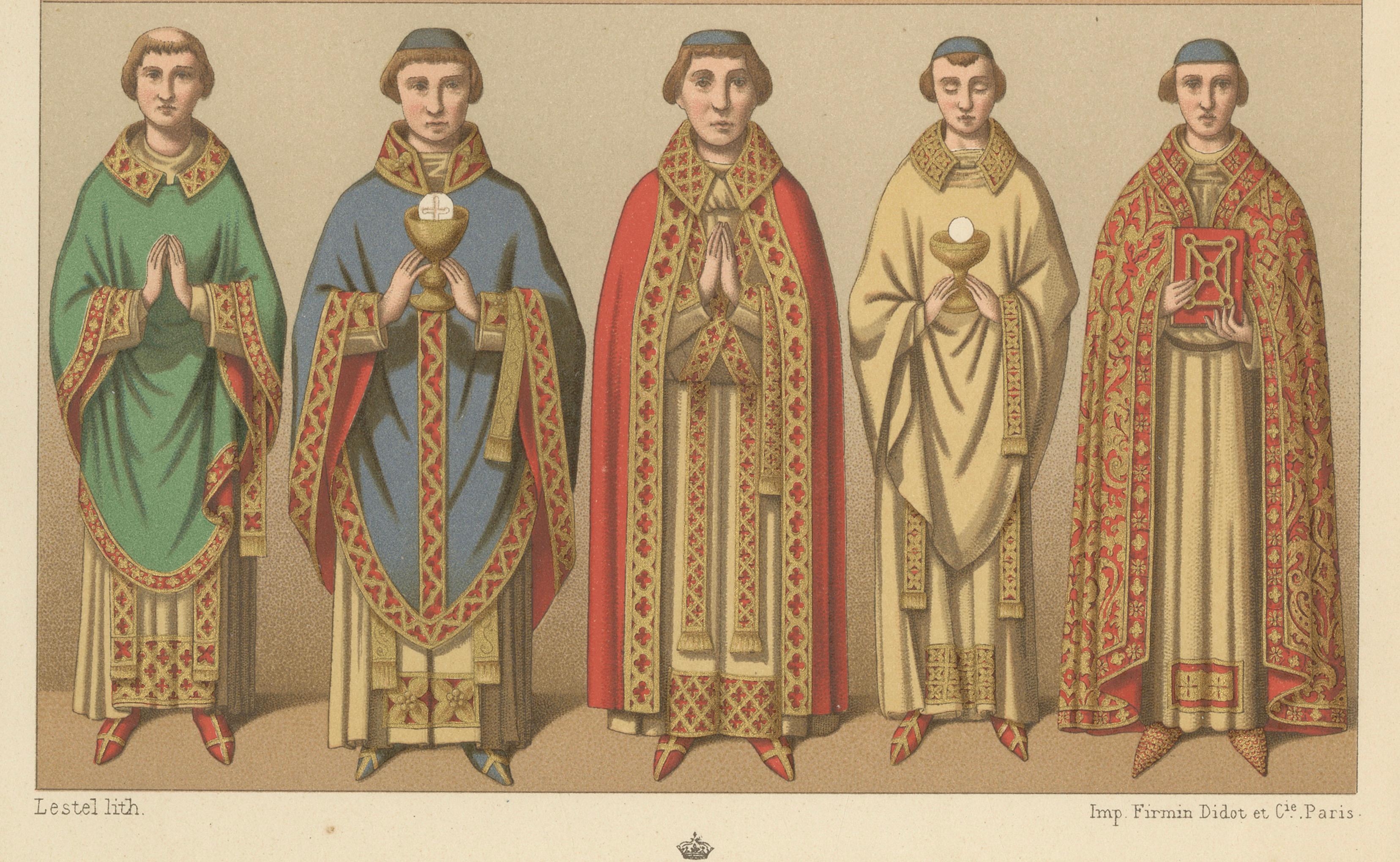 Medieval European Clergy Costumes by Racinet, Gothic Vestments, 1888
