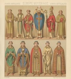 Medieval European Clergy Costumes by Racinet, Gothic Vestments, 1888