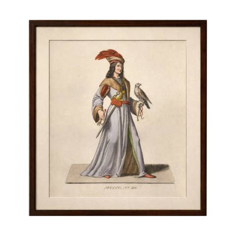 Medieval Falconer Figure – Hand-Colored Costume Engraving, France 1845