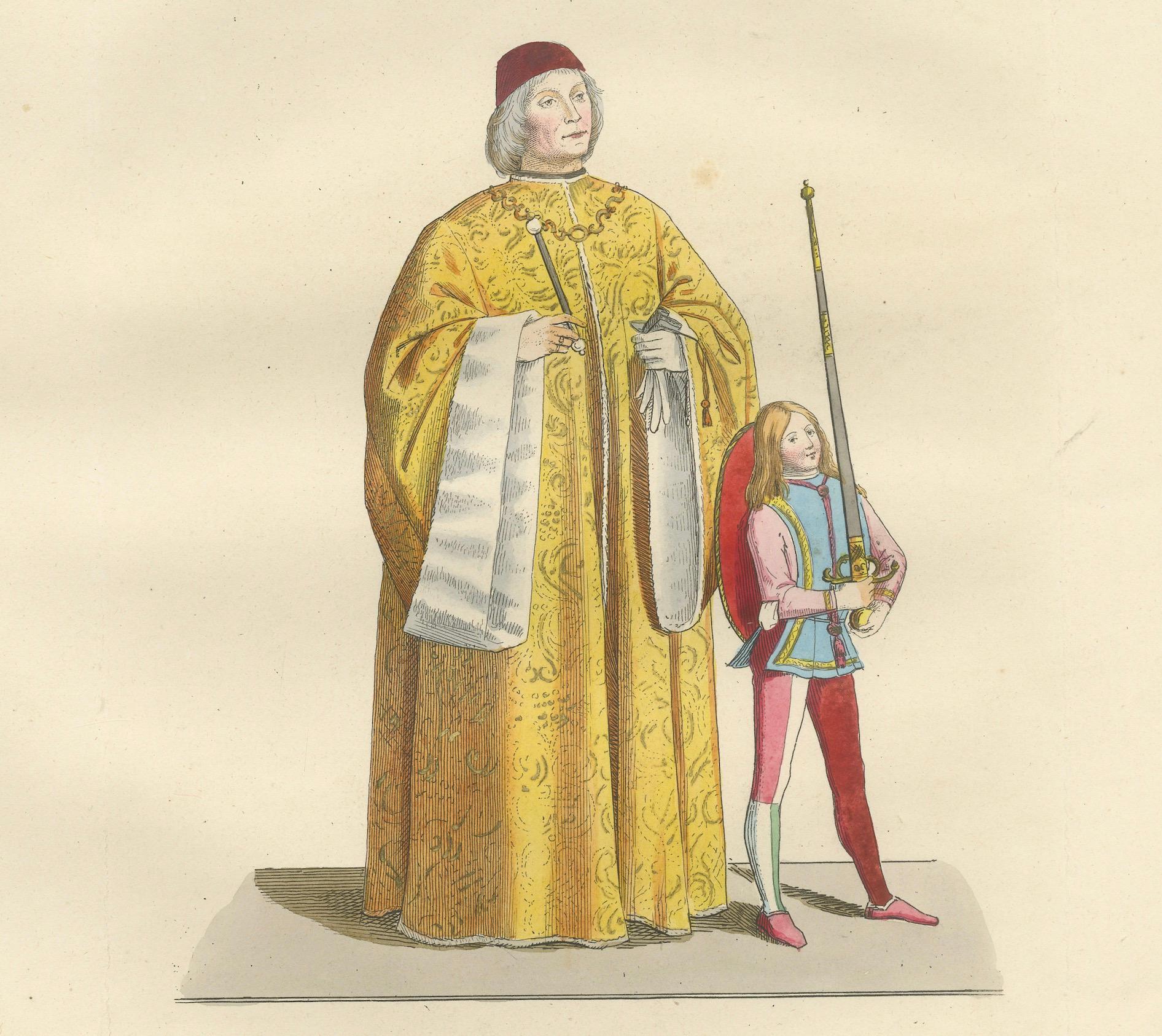 French Medieval Fashion Ensemble from Rome & Venice, 14th–15th Century, Published 1845 For Sale
