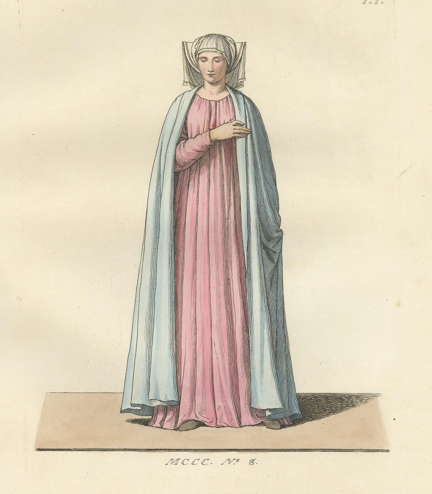 Engraved Medieval Fashion Ensemble from Rome & Venice, 14th–15th Century, Published 1845 For Sale