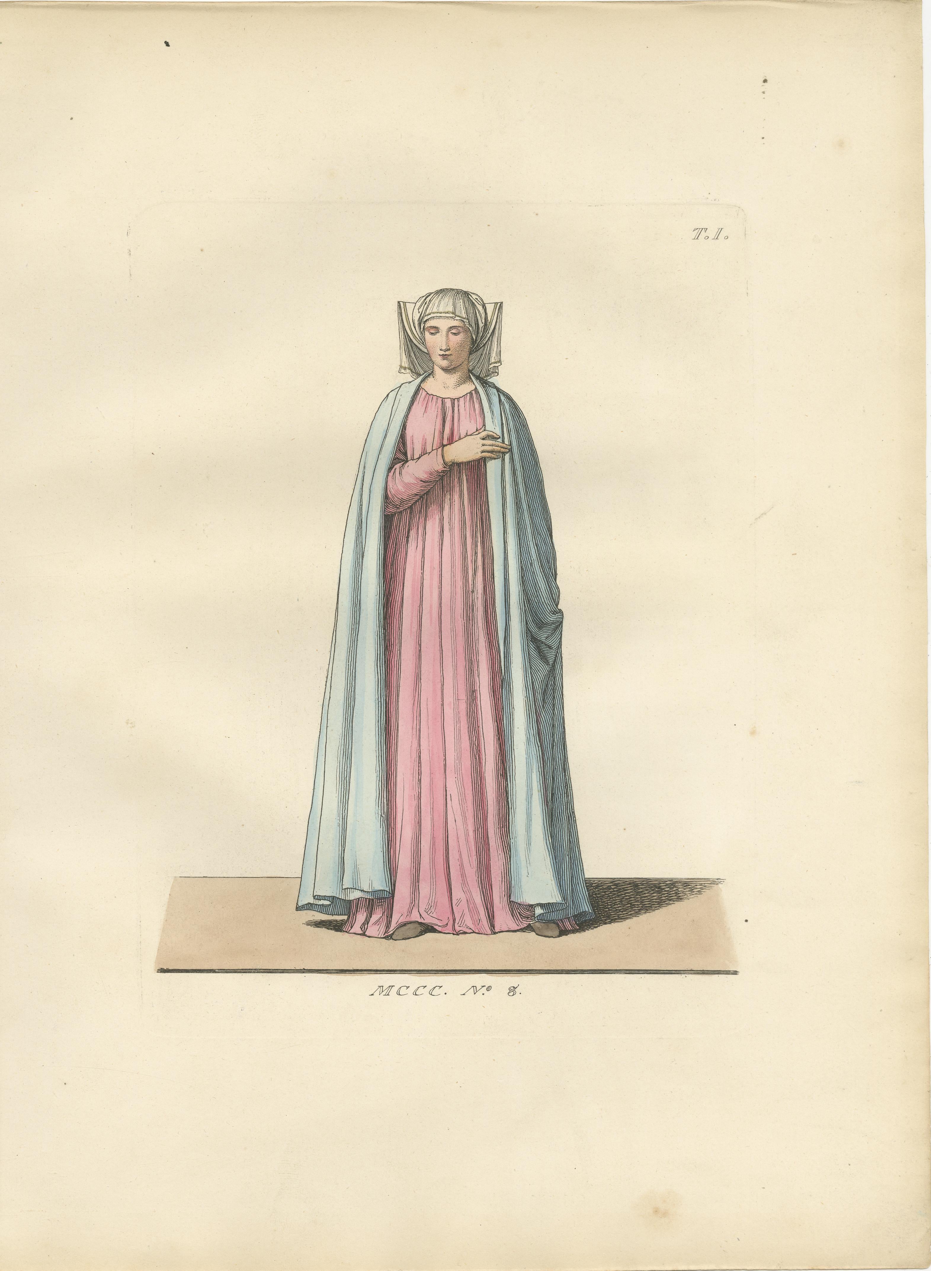 Medieval Fashion Ensemble from Rome & Venice, 14th–15th Century, Published 1845 In Good Condition For Sale In Langweer, NL