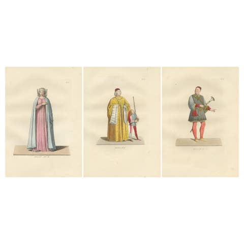 Medieval Fashion Ensemble from Rome & Venice, 14th–15th Century, Published 1845