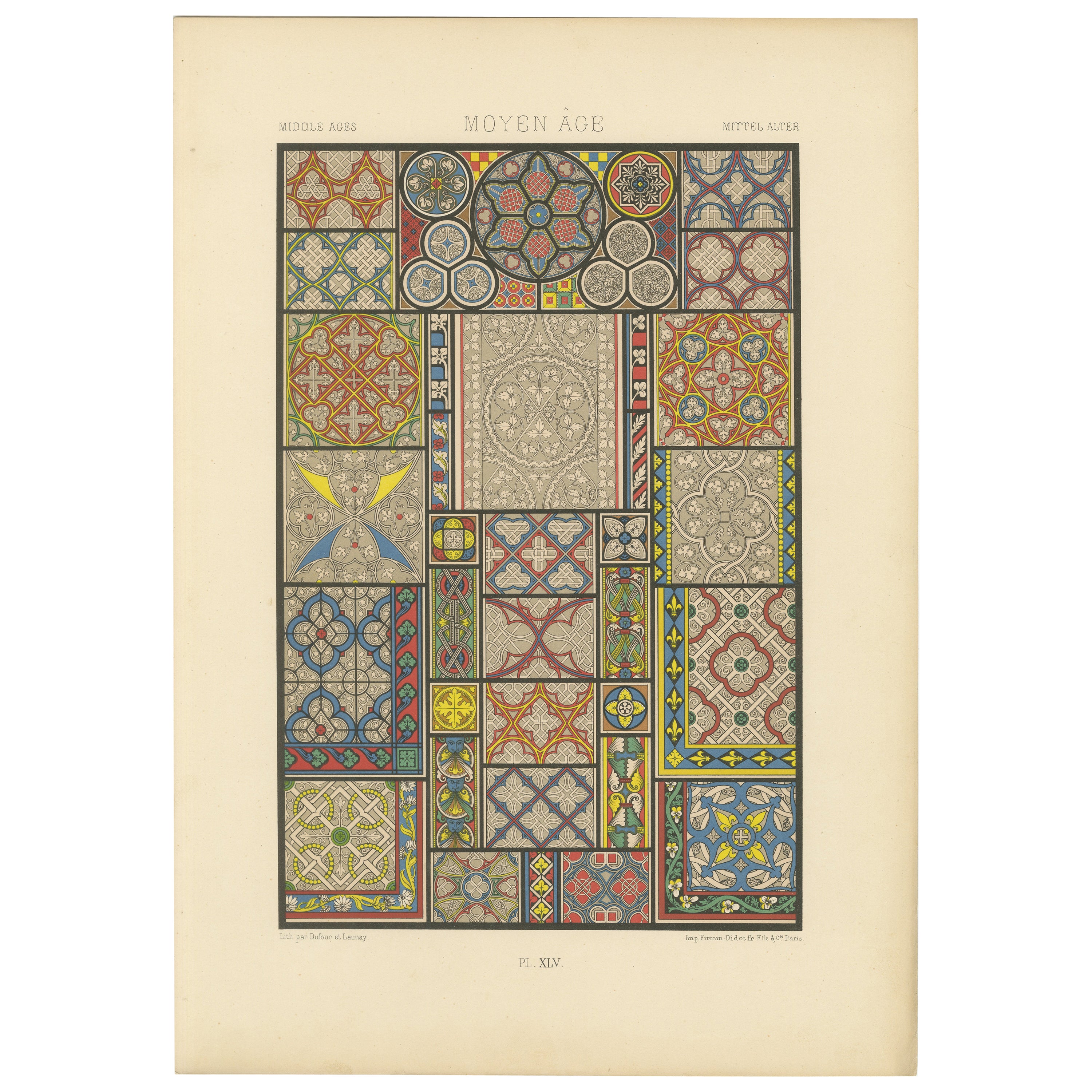 Patrones de baldosas medievales - Motivos decorativos de la Edad Media, Placa XLV, c.1869 en venta