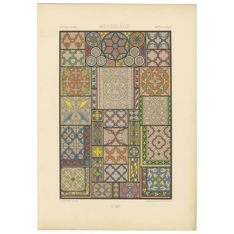 Medieval Floor Tile Patterns – Middle Ages Decorative Motifs, Plate XLV, c.1869