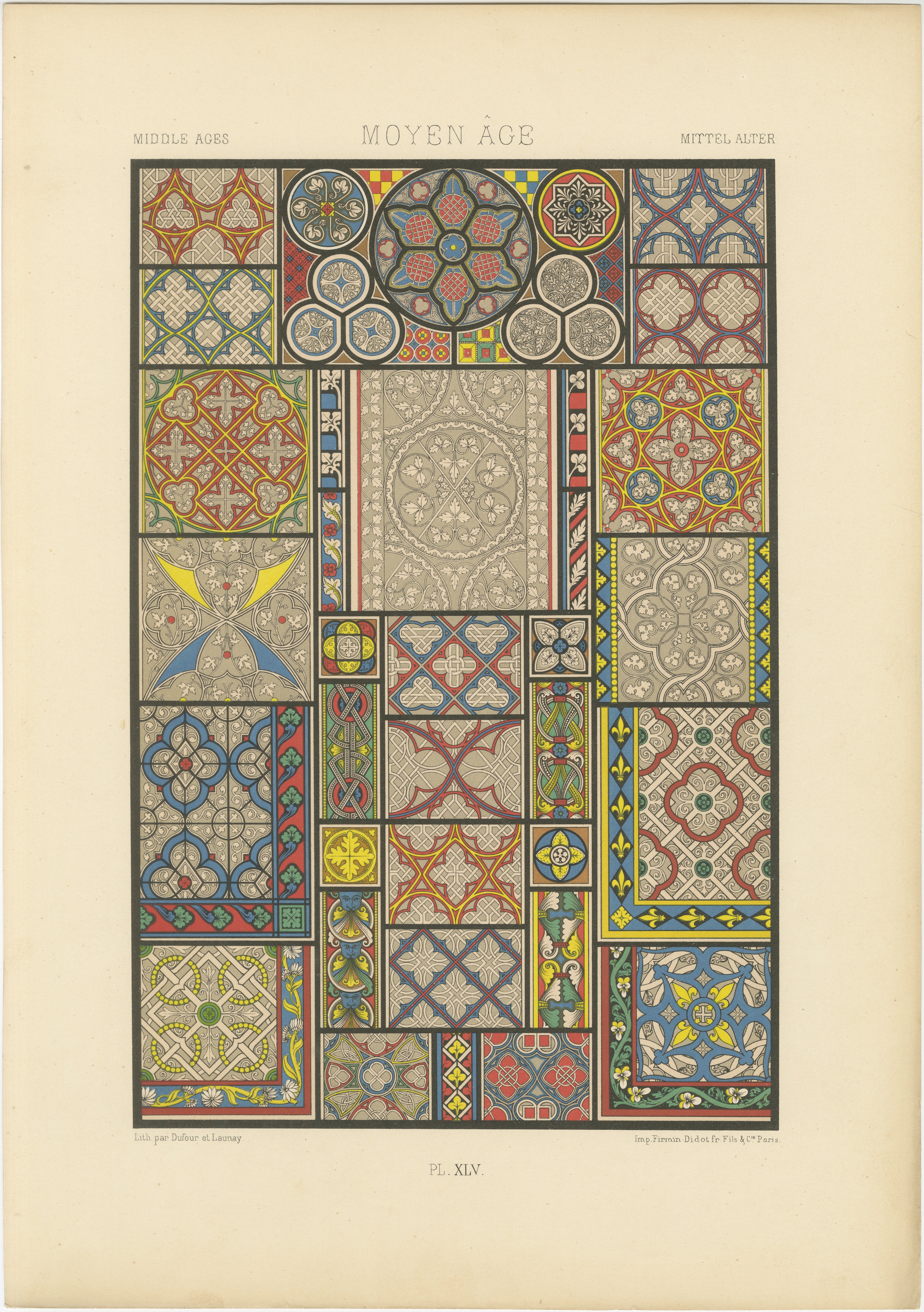 Motifs de carreaux de sol médiévaux - Motifs décoratifs du Moyen Âge, planche XLV, c.1869.