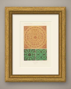 Medieval Floor Tiles, Foliate and Interlaced Patterns, Antique Print, 1851