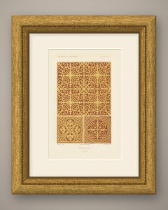 Medieval Floor Tiles, Interlaced Pattern, Antique Print, 1851