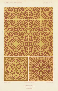 Medieval Floor Tiles, Interlaced Pattern, Antique Print, 1851