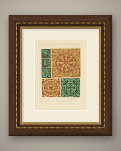 Medieval Floor Tiles, Racinet Design, Antique Print, 1851