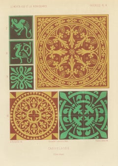 Medieval Floor Tiles, Racinet Design, Antique Print, 1851