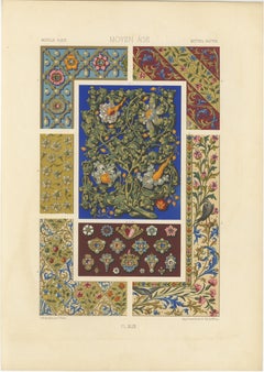 Flora y aves medievales - Grabado gótico iluminado, lámina XLIX, 1869